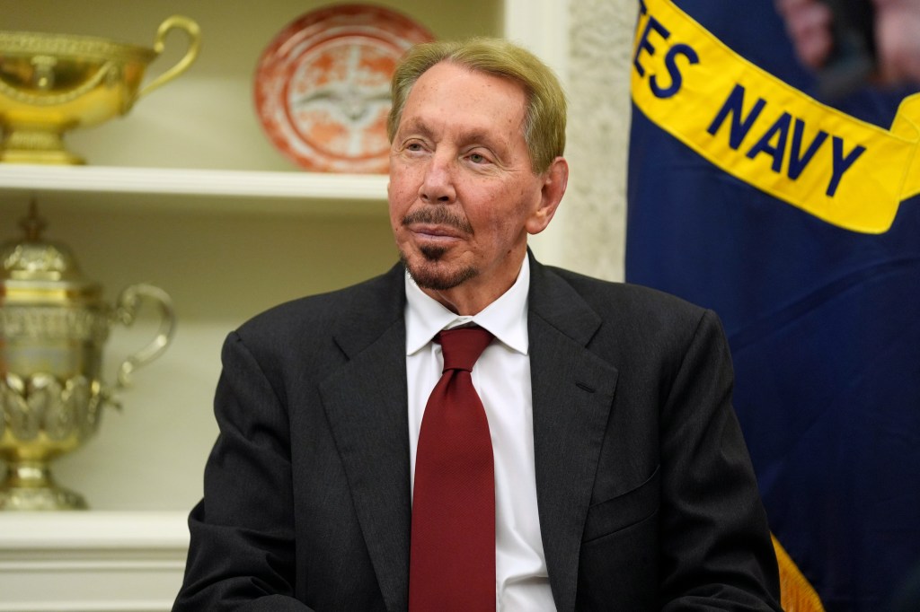 Larry Ellison, chairman and chief technology officer of Oracle Corporation, sits in the Oval Office.
