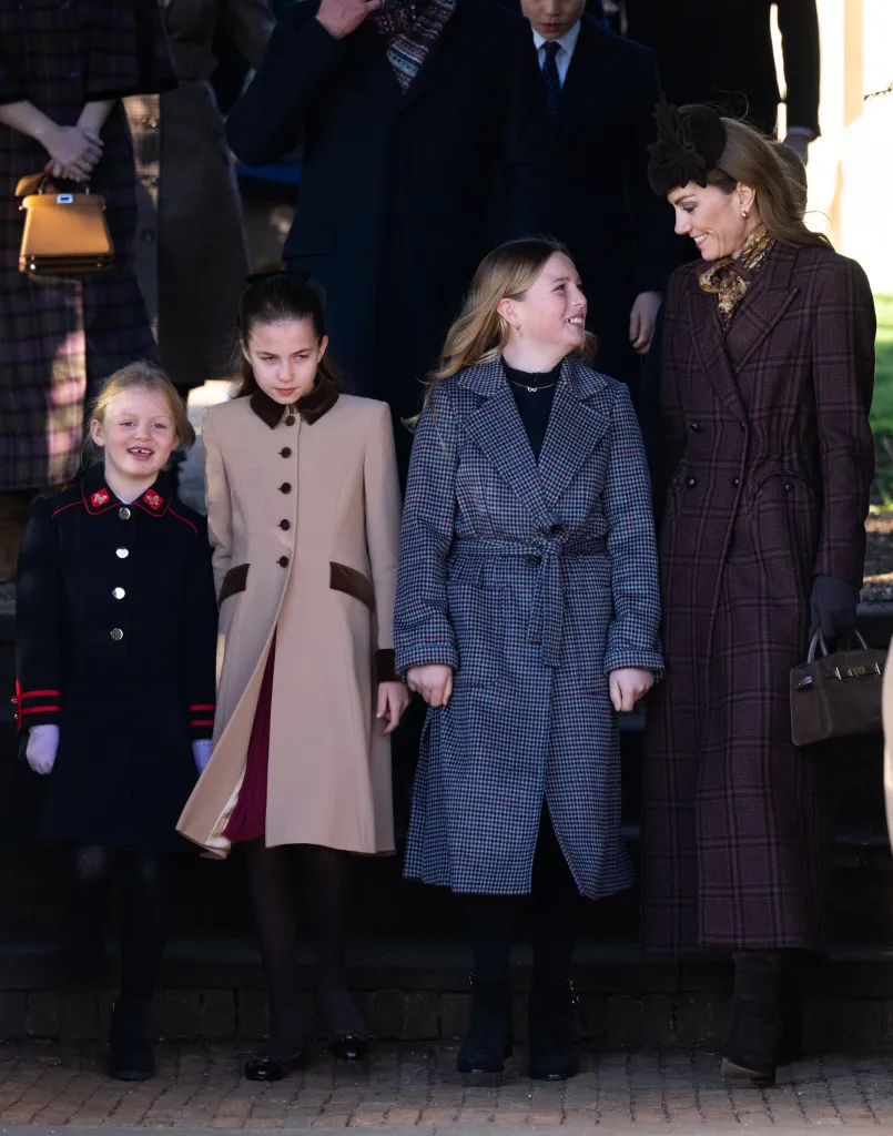 Catherine, Princess of Wales, Mia Tindall, Princess Charlotte of Wales, and Lena Tindall at the Christmas Morning Service.