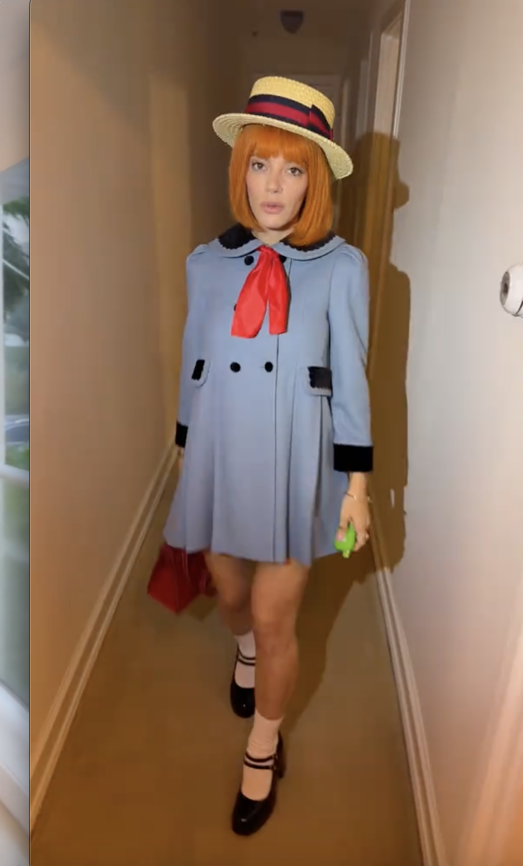 Lily Allen dressed as the character Madeline for Halloween.