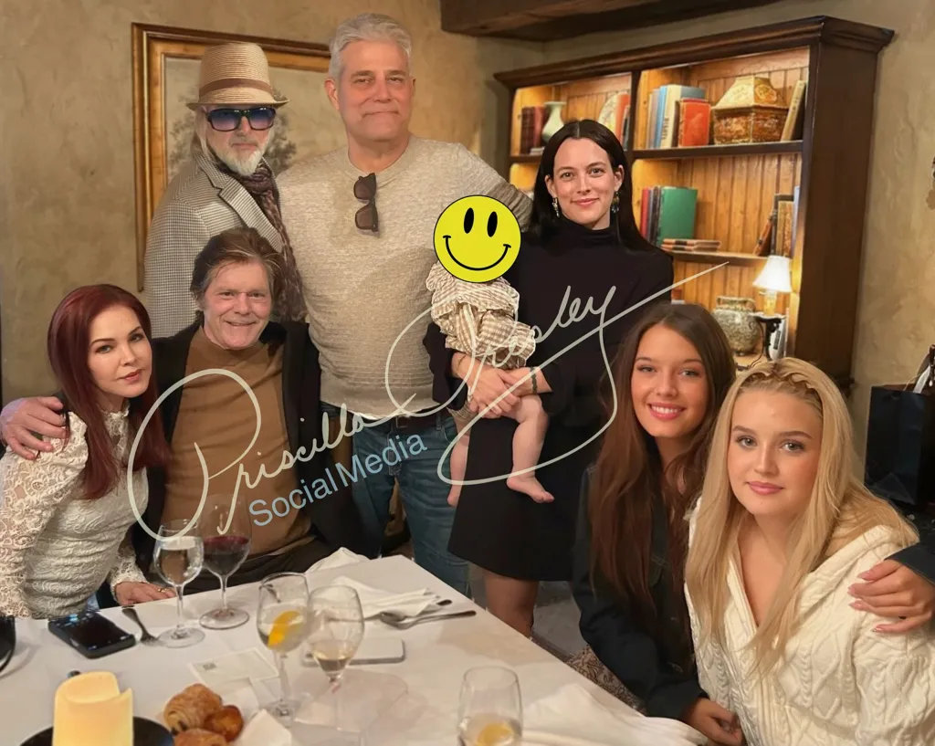 Lisa Marie Presley's twin daughters pose with sister Riley Keough and grandma Priscilla.