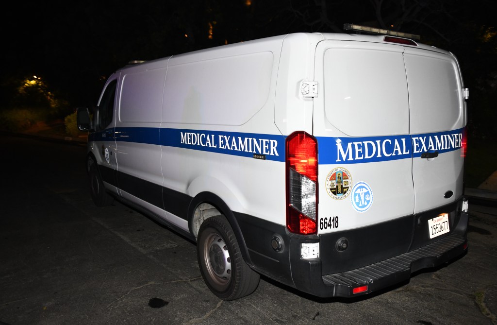 Los Angeles County Medical Examiner van on the street.