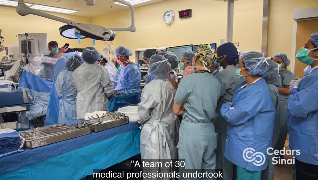 A medical team of 30 professionals at Cedars-Sinai Hospital.