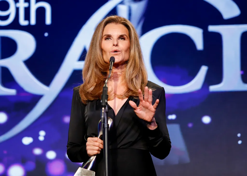 Maria Shriver speaking at the 49th Annual Gracie Awards Gala.