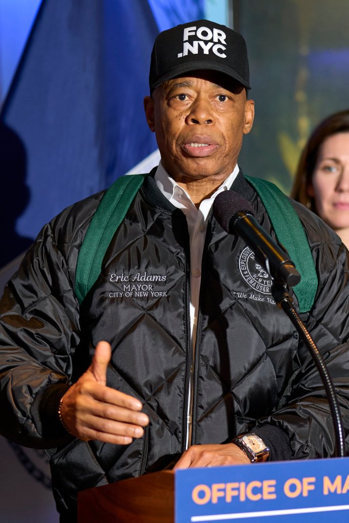 Mayor Eric Adams speaking at a press conference announcing funding for Staten Island parks.