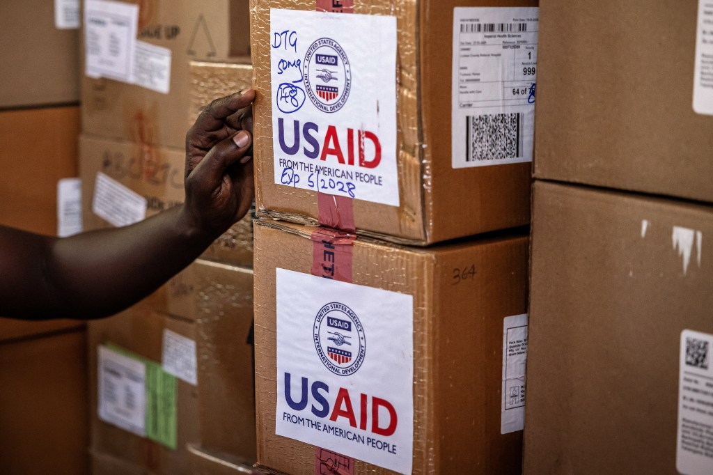 A member of the pharmacology department takes inventory of the last boxes of drugs delivered by the now-dismantled United States Agency for International Development (USAID) amid medical supply shortages in a pharmacy storeroom at Lodwar County Referral Hospital in Lodwar on April 1, 2025.