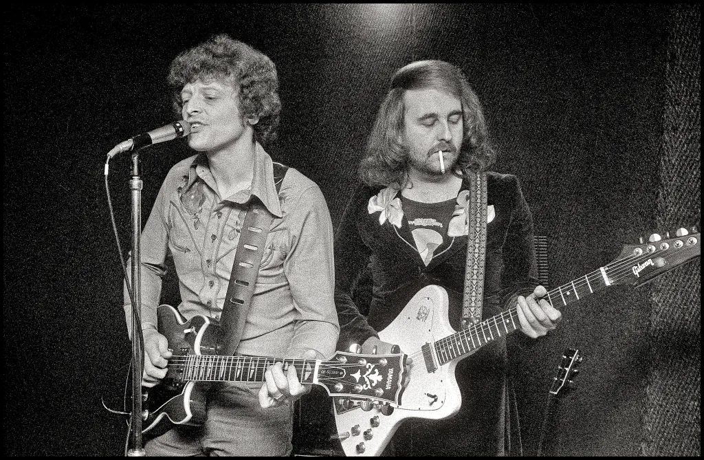 Mick Abrahams and Bob Sargent, rehearsing in London, 1976.