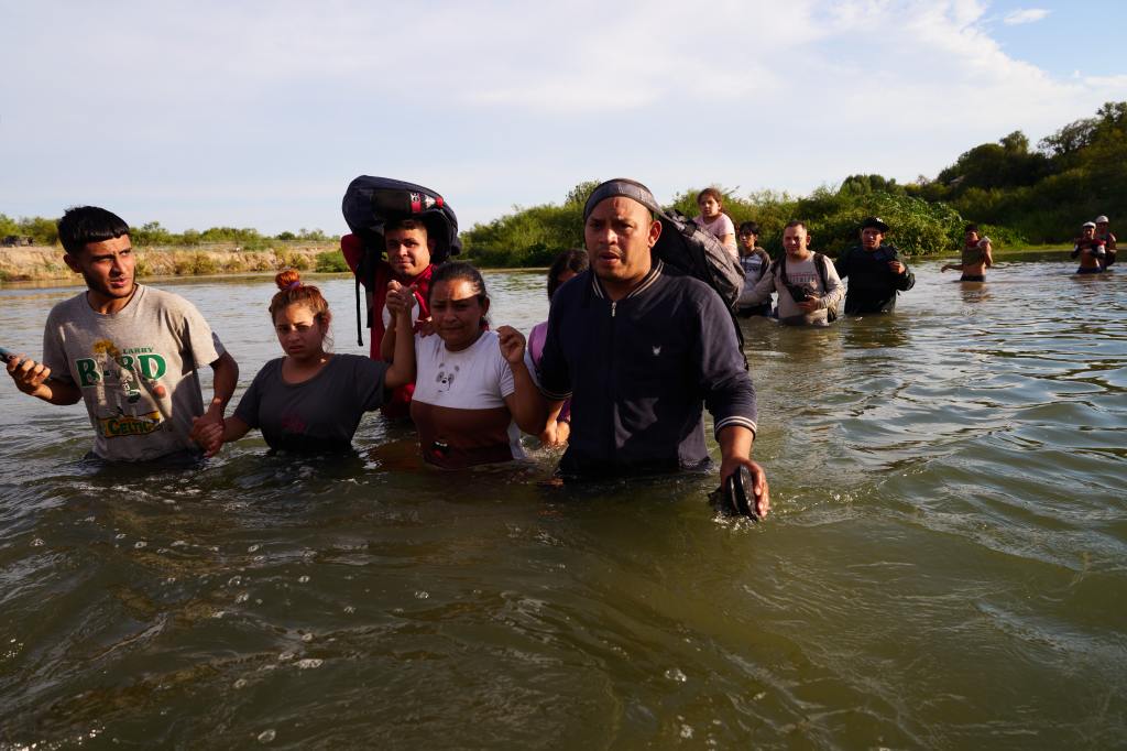 Migrants crossing the Rio Grande river from Mexico into the United States.