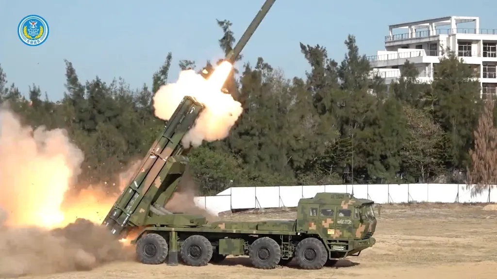 A military equipment of the ground forces takes part in long-range live-fire drills targeting waters north of Taiwan, from an undisclosed location in this screenshot from a video released by the Eastern Theatre Command of China's People's Liberation Army (PLA) on December 30, 2025.