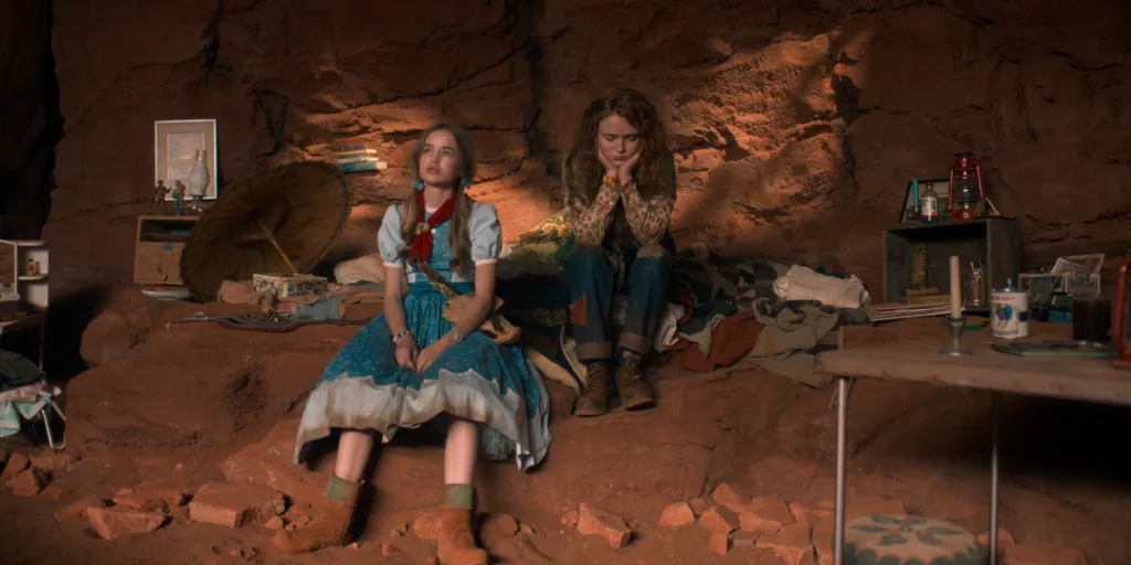 Nell Fisher as Holly Wheeler and Sadie Sink as Max Mayfield in Stranger Things: Season 5.