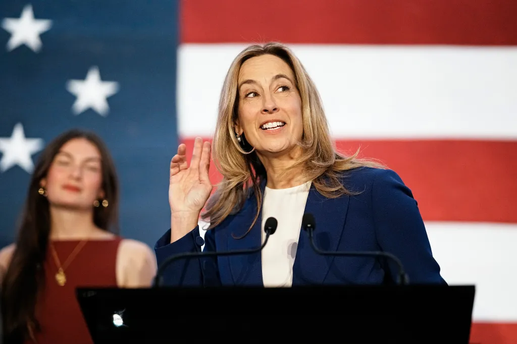 Mikie Sherrill delivering remarks at her election night watch party.
