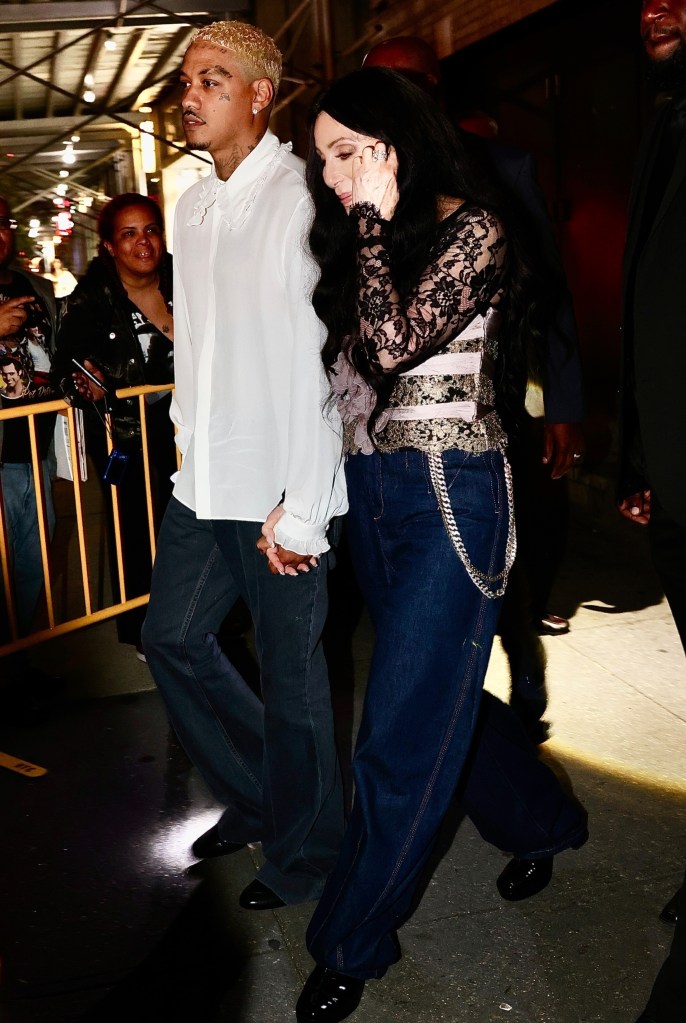 Cher and Alexander Edwards departing the Valentino Beauty event.