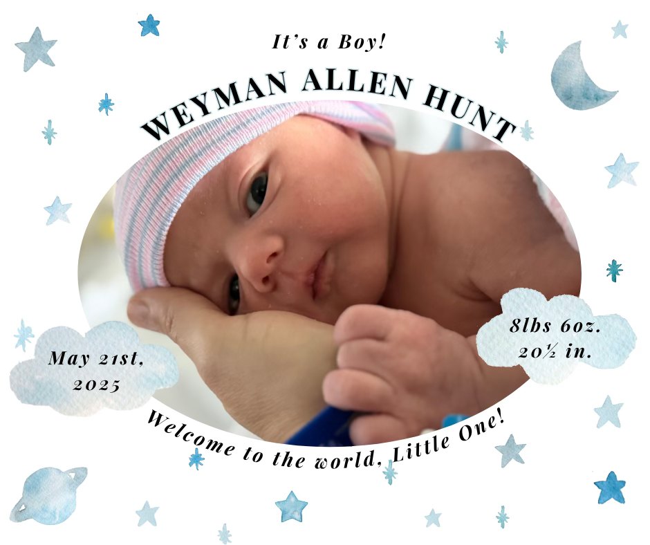 Sam Hunt and Hannah Lee Fowler's son, Weyman Allen Hunt.