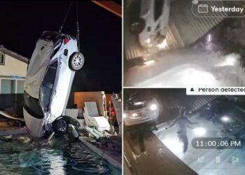 Wild video shows speeding car going airborne, ejects driver into backyard Nevada pool