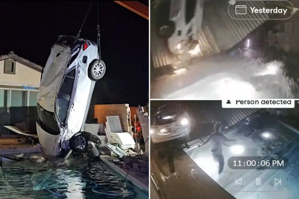 Wild video shows speeding car going airborne, ejects driver into backyard Nevada pool