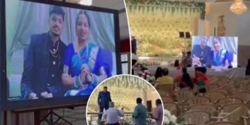 Newlyweds have ‘virtual’ wedding reception after flight canceled at last minute