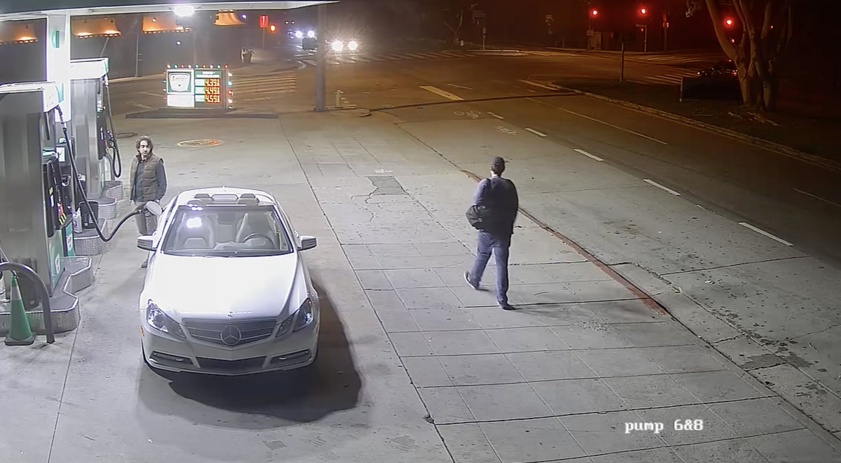Nick Reiner at a gas station at night.