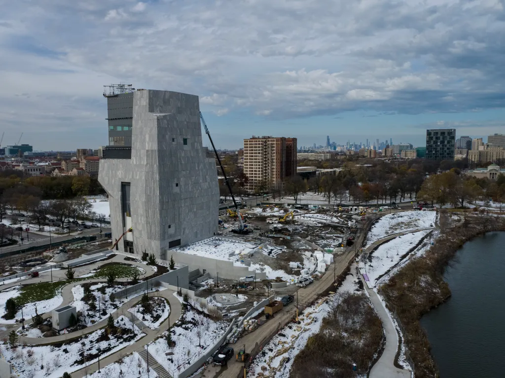 The Obama Presidential Center is being built on the west side of Jackson Park, which was the site of the Columbian Exposition of 1893, on Tuesday, Nov. 11, 2025, in Chicago. (Vincent D. Johnson/for the New York Post)