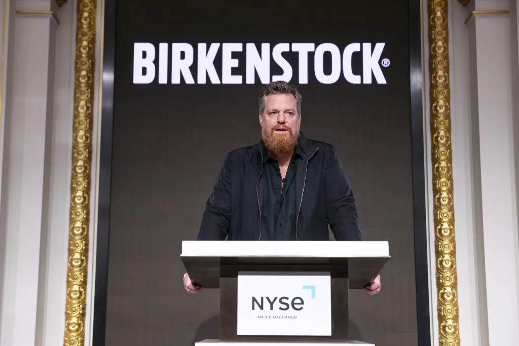Oliver Reichert, Global CEO of BIRKENSTOCK, speaks onstage as BIRKENSTOCK goes public on the NYSE.