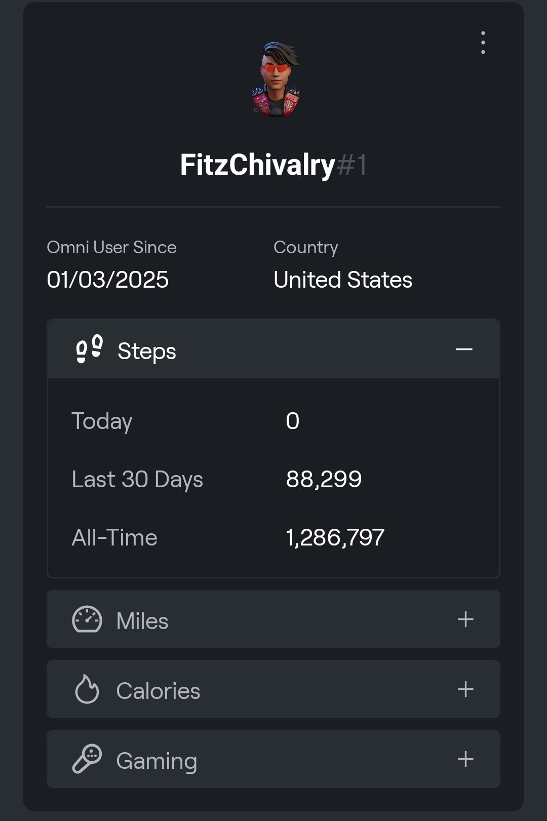Omni gamer profile for FitzChivalry showing user stats and recently played games.