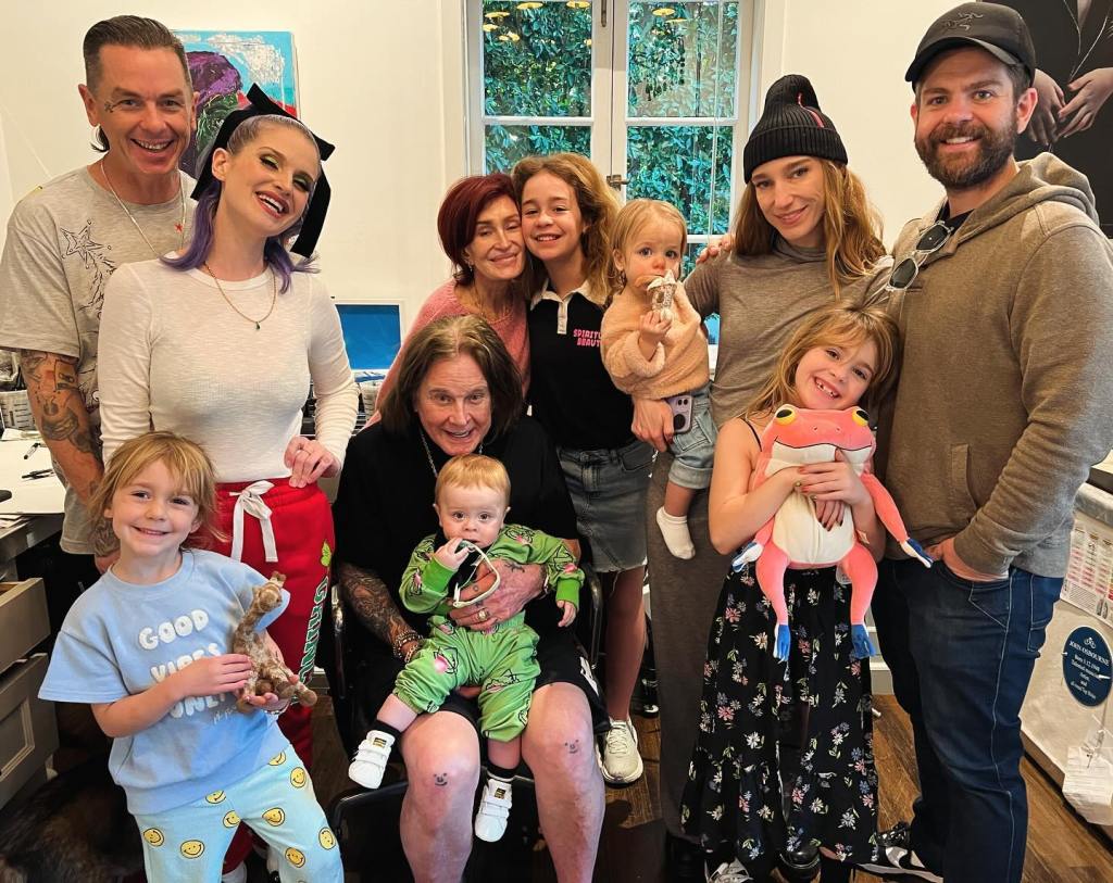 The Osbournes celebrating Ozzy's birthday with family and grandchildren.