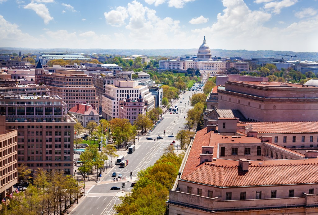 View of Pennsylvania Avenue leading to the US Capitol Building in Washington, D.C.