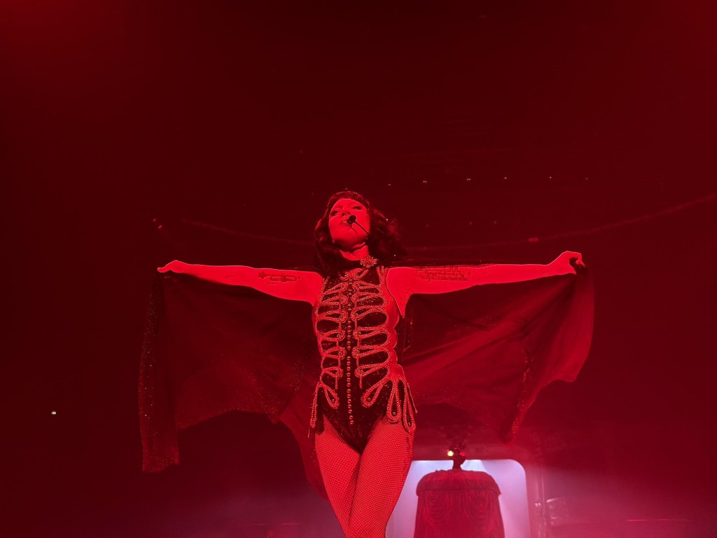 Lady Gaga performing at Accor Arena in Paris during her “Mayhem Hall” tour.
