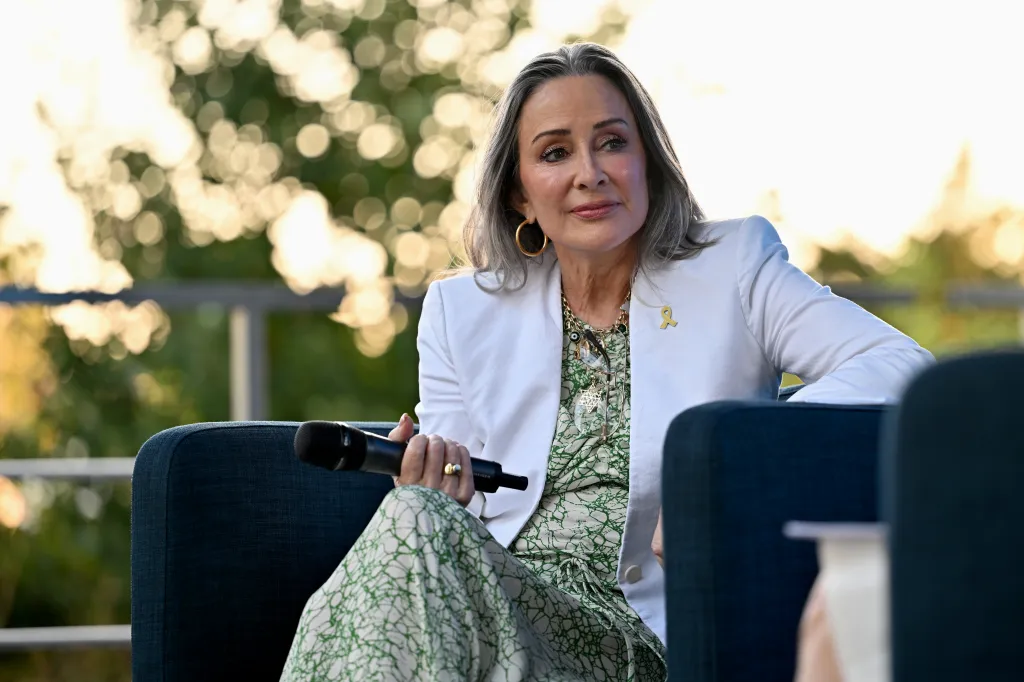 Patricia Heaton speaks onstage during The Lawfare Project Hamptons 2025 Benefit To #EndJewHatred at Southampton Arts Center on August 07, 2025 in Southampton, New York.