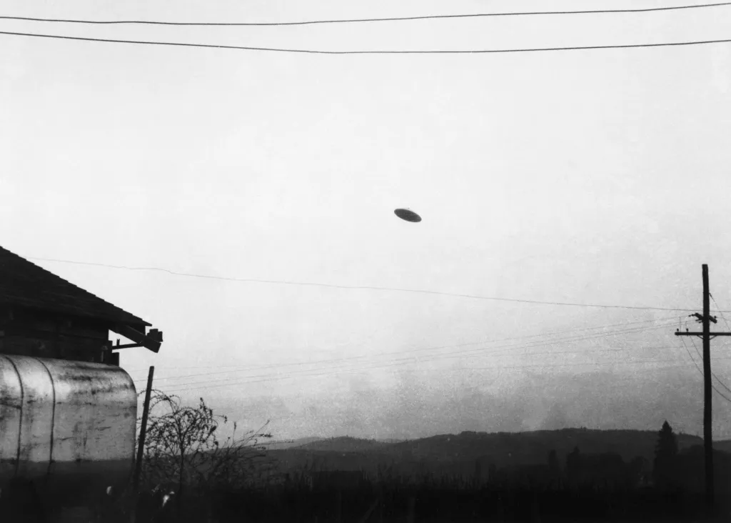 Flying saucer photographed over farmer Paul Trent's farm.