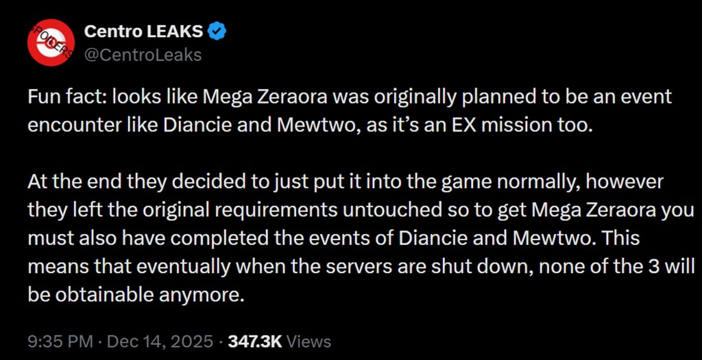 Pokémon Legends Z-A DLC Missable Legendary