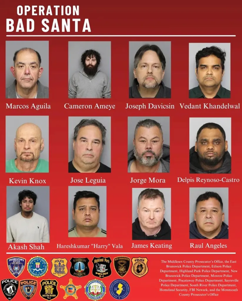 A dozen New Jersey men, including a middle school teacher and a youth program coordinator, were busted in a sweeping child sex sting.