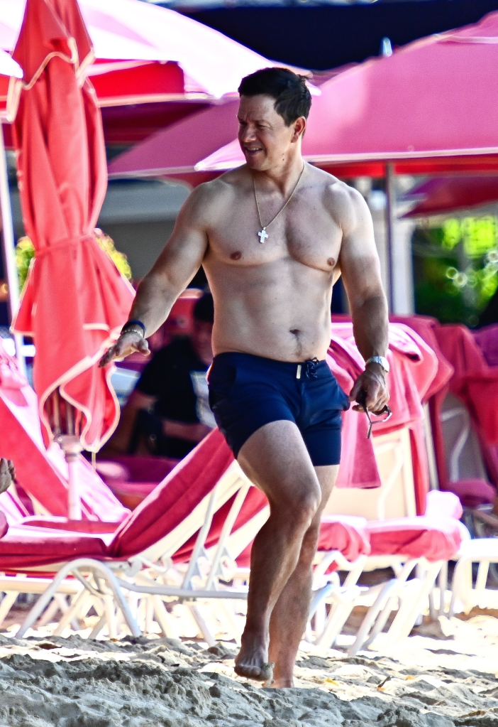 Mark Wahlberg on a beach in Barbados.