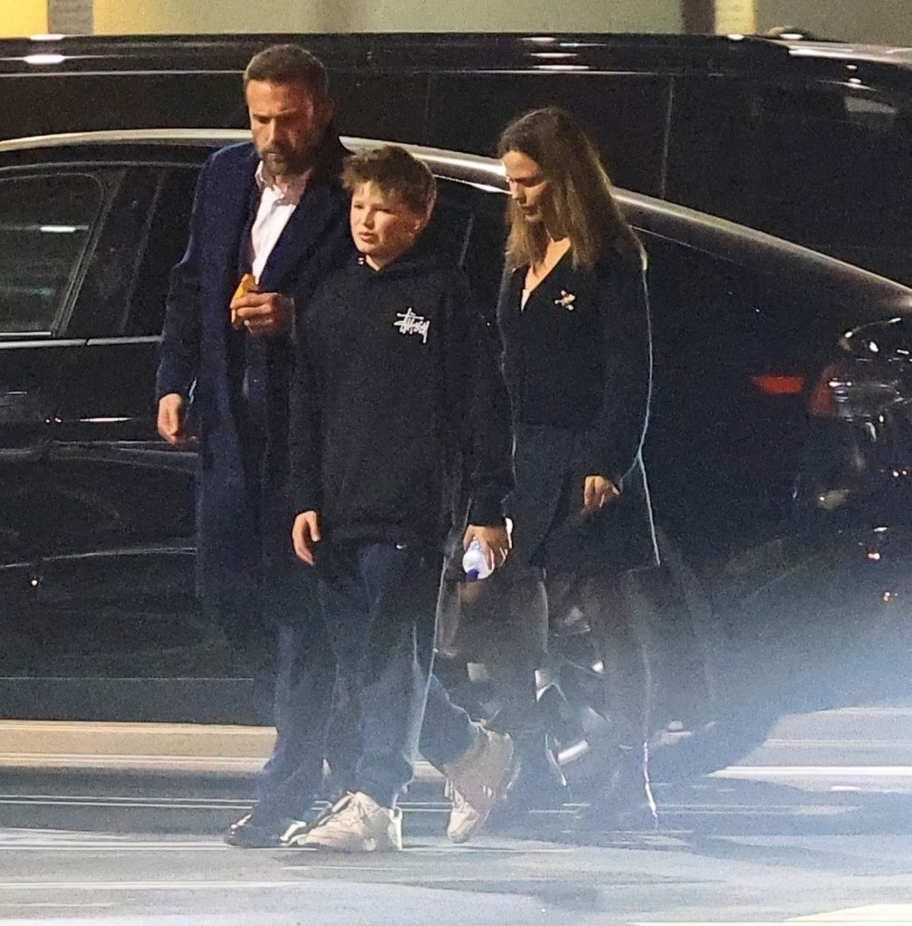 Ben Affleck, Jennifer Garner, and Samuel Affleck leaving a school play.