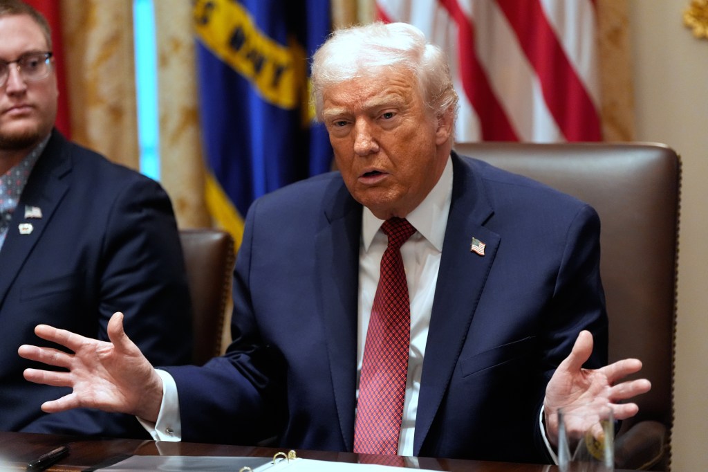 President Donald Trump speaks during a roundtable on farm subsidies in the Cabinet Room of the White House, Monday, Dec. 8, 2025, in Washington. 