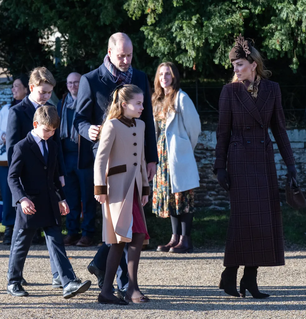 Prince William, Prince George, Princess Charlotte, Prince Louis, and Catherine Princess of Wales attend Christmas Morning Service.