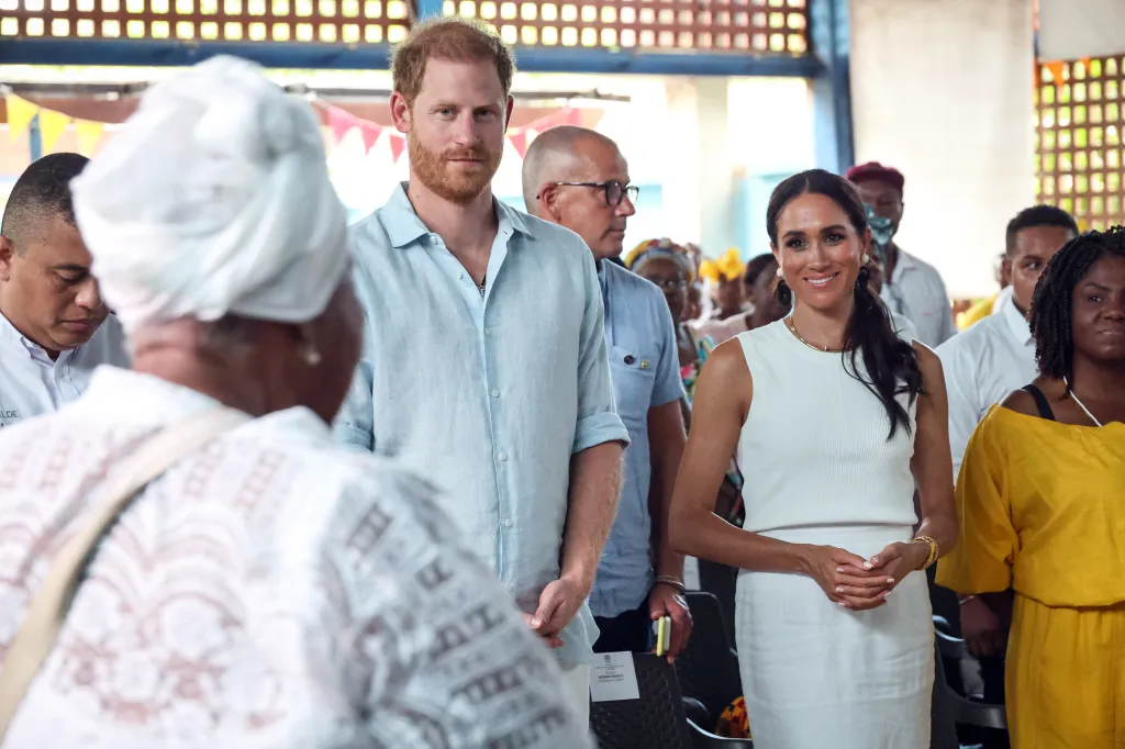 Prince Harry and Meghan Markle at San Basilio de Palenque in Cartagena, Colombia.