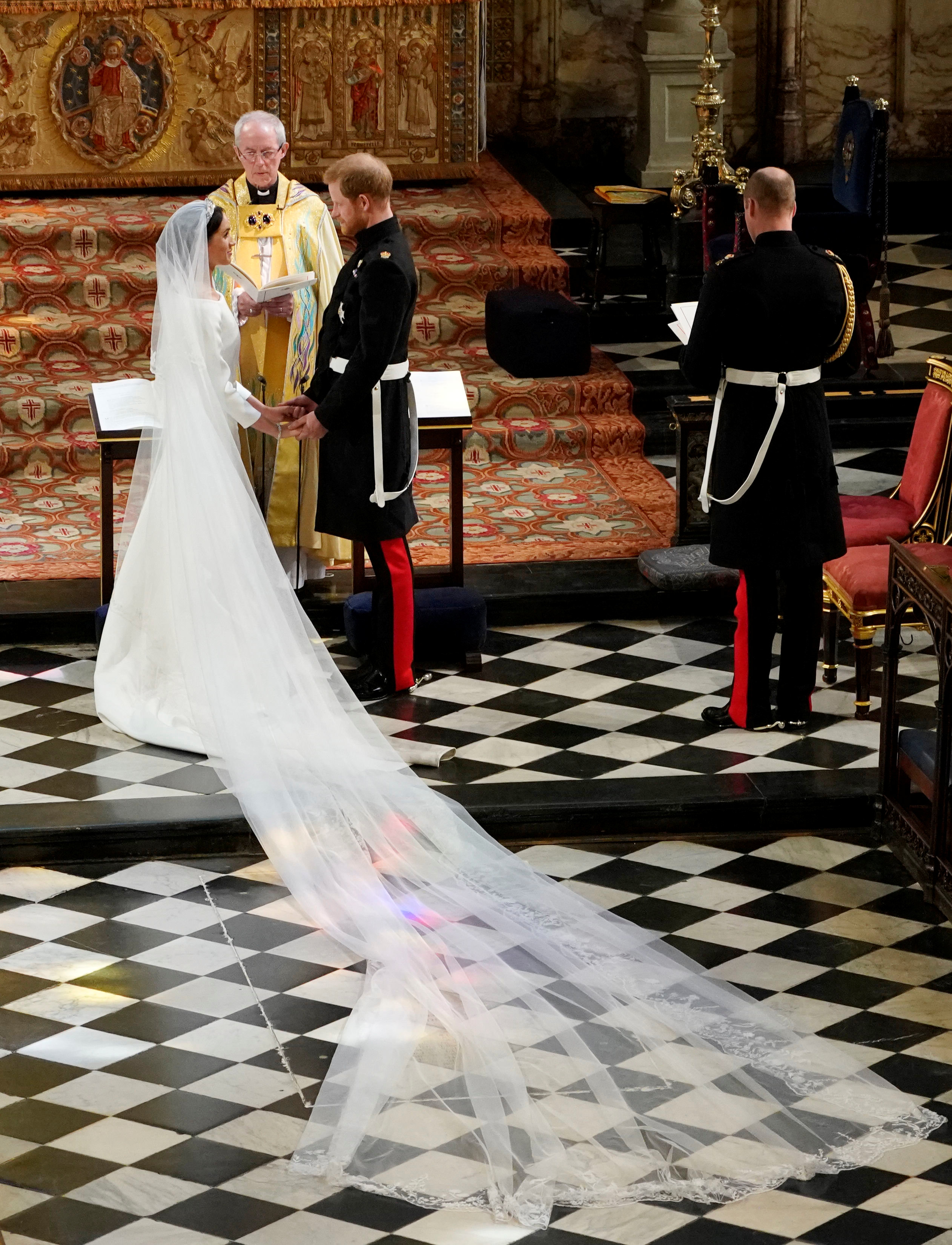 Prince Harry and Meghan Markle exchange vows during their wedding service.