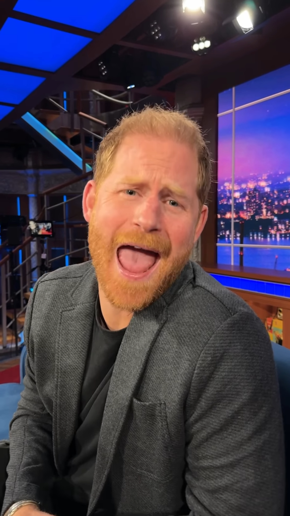 Prince Harry recreating an Alison Hammond viral moment.