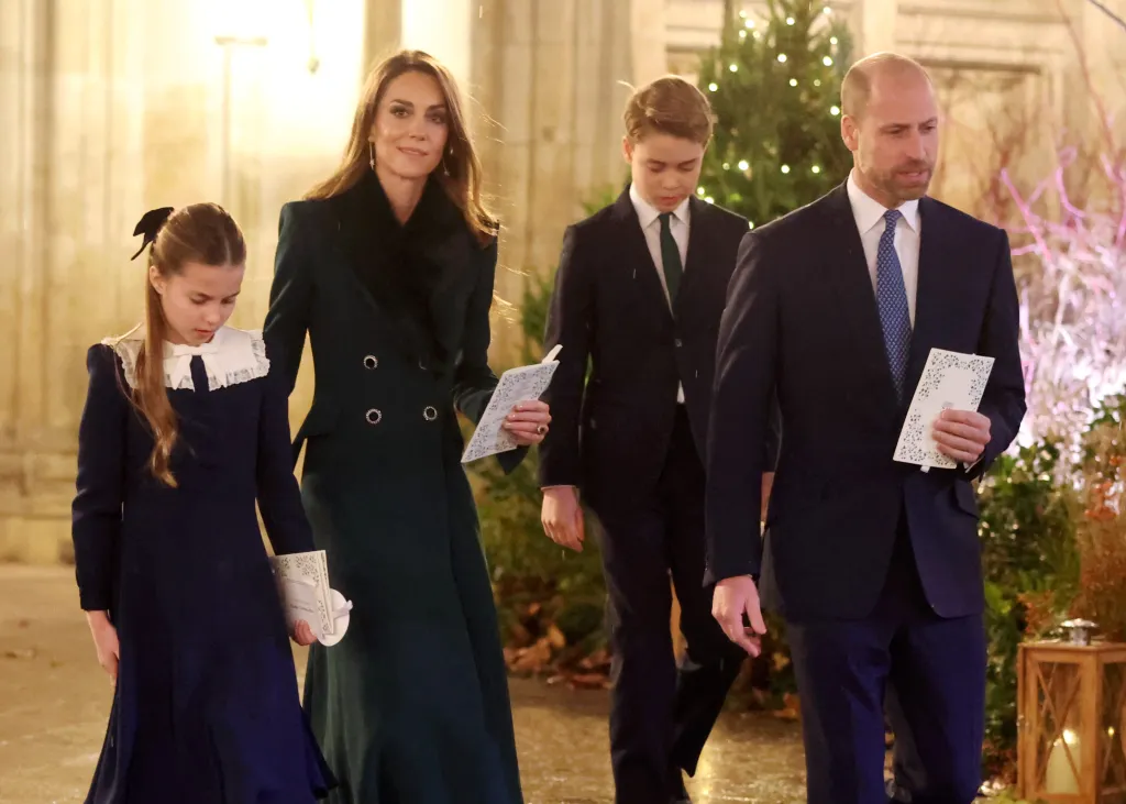 The Prince and Princess of Wales with Prince George, Princess Charlotte and Prince Louis at the Together at Christmas carol service at Westminster Abbey.