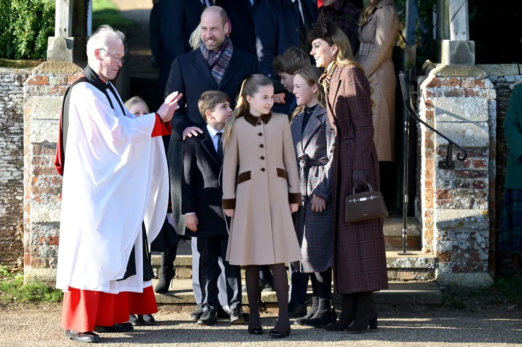 Prince William, Prince Louis, Princess Charlotte, Prince George, and Catherine, Princess of Wales, attend the Christmas Morning Service.