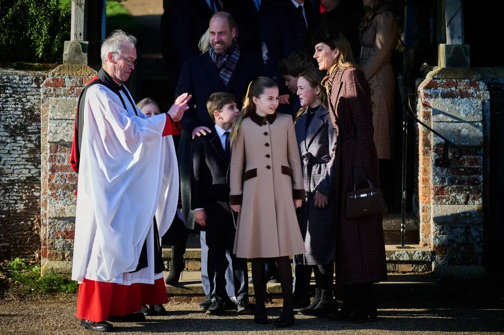 The Prince and Princess of Wales with their children Prince George, Princess Charlotte, and Prince Louis at Christmas morning service.