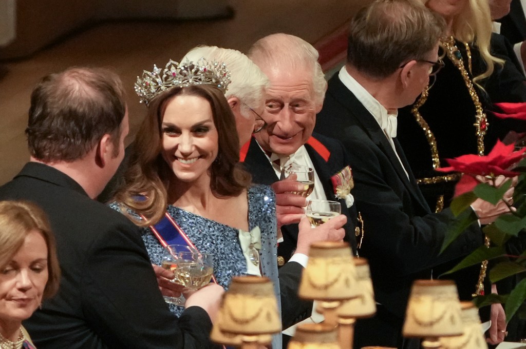 The Princess of Wales and King Charles III during the state banquet for the German President Frank-Walter Steinmeier and his wife Elke Budenbender, at Windsor Castle, Berkshire, on day one of their state visit to the UK.