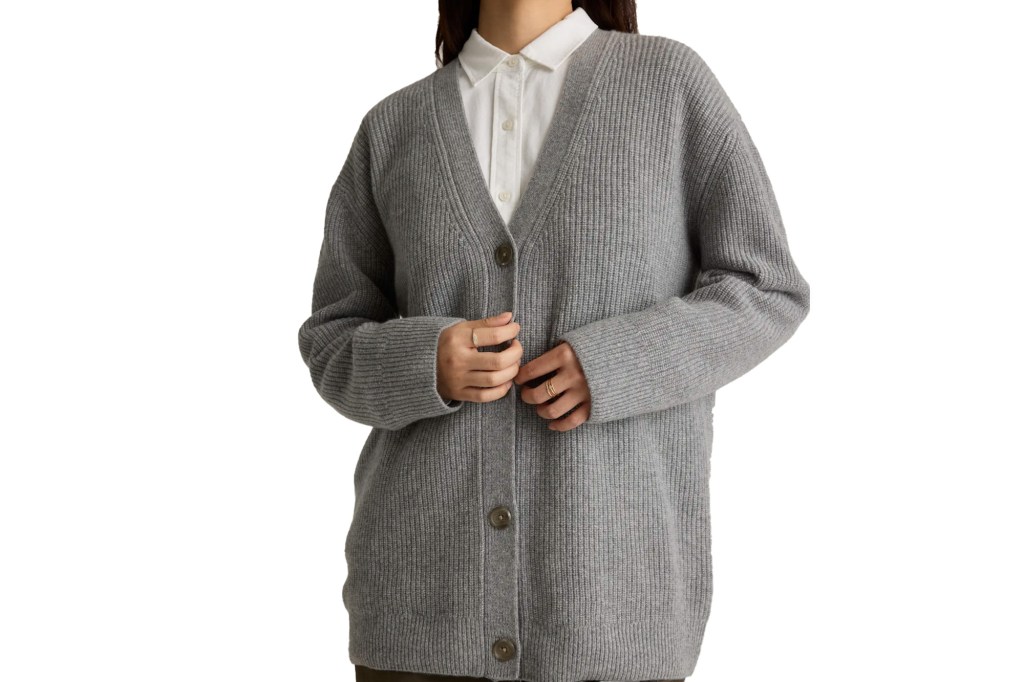 Quince Mongolian Cashmere Oversized Boyfriend Cardigan Sweater