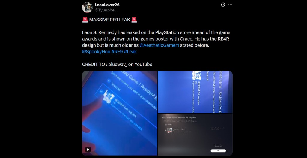RE9 Leon Kennedy Leaked PlayStation Store
