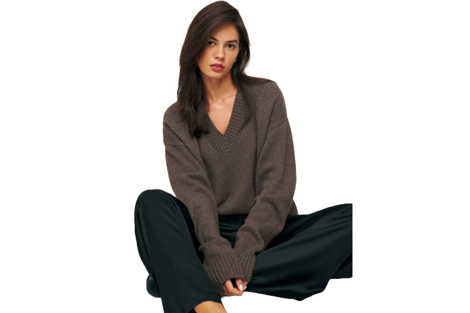 Reformation Jadey Cashmere Oversized V-Neck Sweater