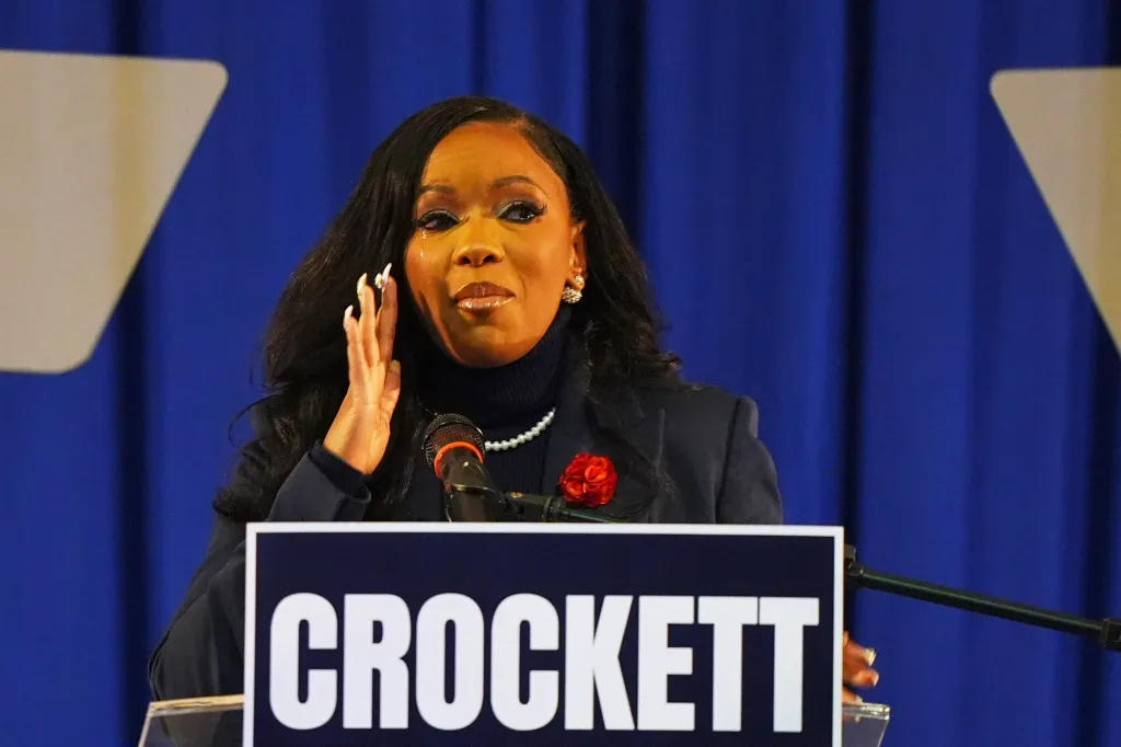 Rep. Jasmine Crockett announces her run in the Democratic primary for the US Senate on Dec. 8, 2025.