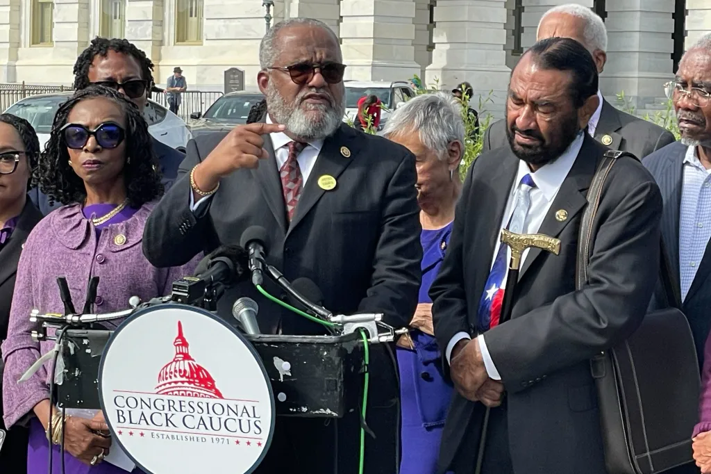 Rep. Troy Carter and other members of the Congressional Black Caucus speak outside the U.S. Capitol.