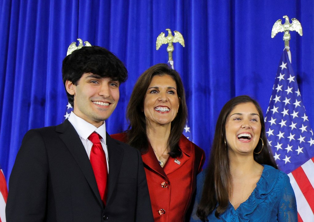 Nikki Haley posing for a photo with her son Nalin Haley and daughter Rena Haley.