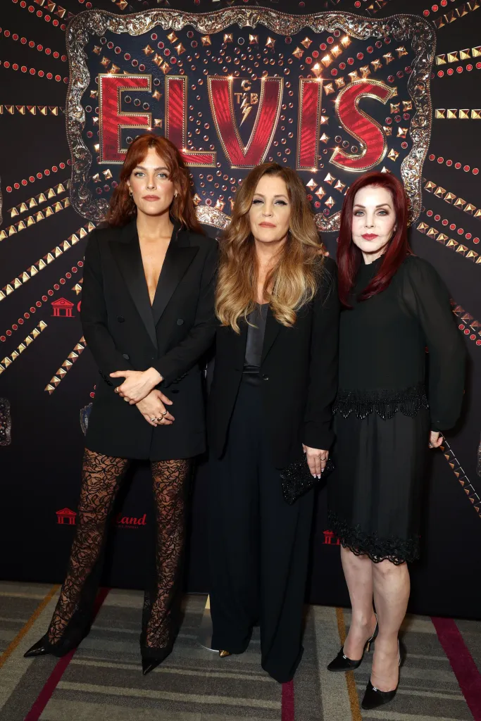 Riley Keough, Lisa Marie Presley, and Priscilla Presley pose together at the