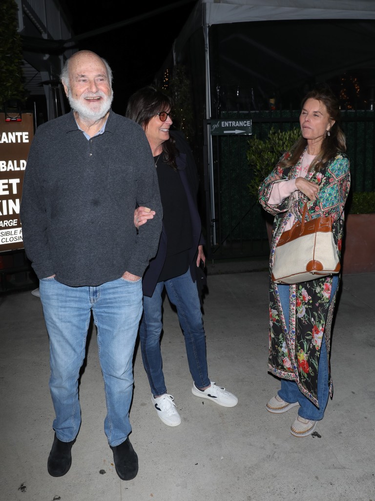 Rob Reiner, Michele Singer Reiner, and Maria Shriver leaving Giorgio Baldi in Santa Monica.