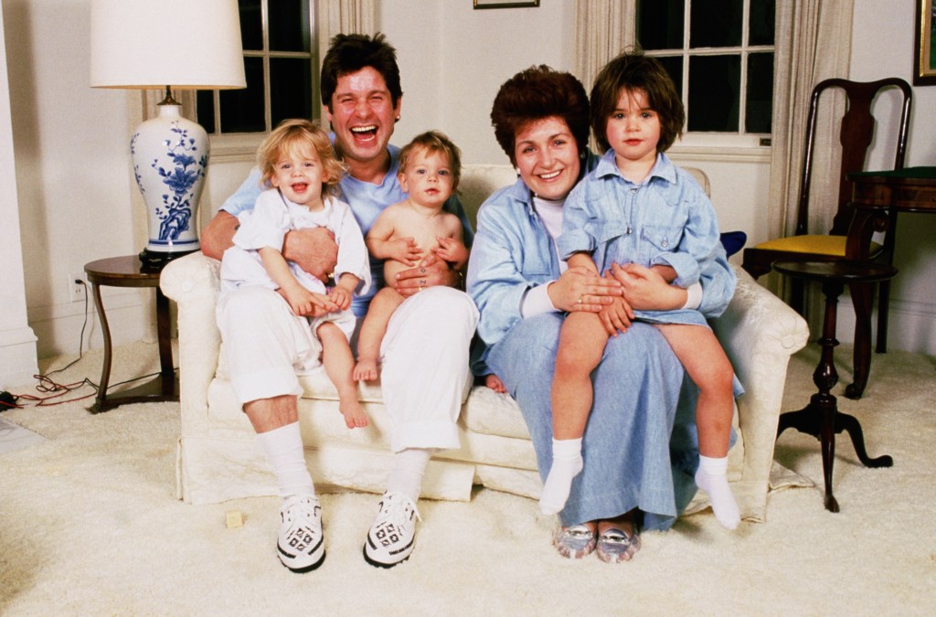 Ozzy and Sharon Osbourne with their three youngest children, Kelly, Jack, and Aimee, in the early 1990s.